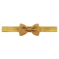 Elastic nylon headband for girls featuring a golden ribbed grosgrain bow design - Khaki