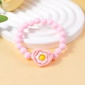 Pulsera rosa de cuentas macaron con colgante de corazón y huevo frito infantil - Cuenta Rosa Huevo Frito (#21)
