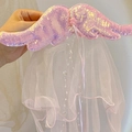 Serre-tête ailes papillon à paillettes roses avec long voile en tulle et fleur perle - Rose