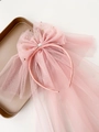 Diadema de princesa rosa con lazo de malla, estrellas doradas y un largo velo fluido - Rosa Oscuro