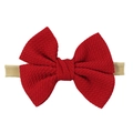 Infant red waffle knit nylon headband with a soft elastic band and plaid texture bow - Red