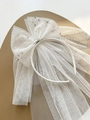 White bridal style crown headband with layered mesh bow and silver star patterns - White