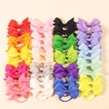 Variety pack of multi-colored grosgrain ribbon bow elastic hair ties for kids - Combination Style D