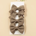 Set of 4 brown waffle textured fabric bow hair clips for girls on display card - Brown