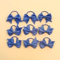 Nine-piece set of bright blue grosgrain ribbon bow hair ties in a 3x3 grid display - Blue Swallowtail Solid Color Style