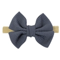 Infant nylon headband with dark grey blue textured fabric bow and soft elastic band - Dark Grey Blue