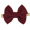 Soft nylon baby headband with a burgundy ribbed knit bow for comfortable infant hair styling - Burgundy