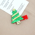 Pince à cheveux sapin de Noël à paillettes vertes avec étoile dorée sur ruban rouge - Barrette Sapin de Noël (#2)
