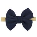 Infant nylon headband with navy blue waffle texture bow and soft seamless elastic band - Dark Navy Blue