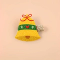 Barrette de Noël en forme de cloche jaune avec nœud rouge et paillettes dorées - Cloche