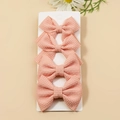 Set of 4 sweet pink waffle textured ribbon hair bows for children on display card - Snow Bud