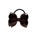 Dark brown ribbed ribbon bow hair tie with elastic rubber band for girls - Brown