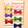 Set di 8 fasce per neonati con fiocchi di paillettes colorate e fasce in nylon elastico - Combinazione 2