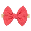 Soft nylon baby headband with coral red waffle texture ribbon bow and seamless elastic band - Coral