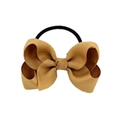 Classic beige grosgrain ribbon bow hair tie with high elastic black rubber band - Khaki