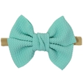 Infant nylon headband with mint green waffle texture plaid ribbon bow for babies - Light Blue-Green