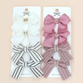 Set di fermagli per capelli a fiocco a righe con fibbie in metallo su cartoncino - Stile 1 (Beige/Rosa/Combinazione a Righe)