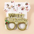 Set de Noël avec nœuds blancs et lunettes dorées pailletées Merry Christmas pour la fête - Lunettes Dorées Pailletées Joyeux Noël et Nœuds Blancs (Style 1)
