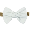 Infant nylon headband with white waffle fabric bow and brown elastic hair band - White