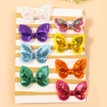 Set di 8 fasce per capelli per neonati con farfalle di paillettes in colori vivaci - Combinazione 4