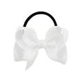 White multi-layered grosgrain ribbon bow hair tie with durable black elastic band - White