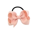 Pink grosgrain ribbon bow hair tie for girls with elastic band and ribbed texture - Nude