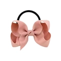 Pink grosgrain ribbon bow hair tie with high elastic black rubber band for girls - Lotus root pink