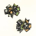 Black Halloween bow hair clips featuring cartoon ghosts and Boo prints for kids - Ghost Skull Pattern (FJ056) / Black (Style 1)