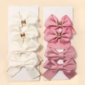Set di fermagli per capelli con fiocchi a righe bianche e rosa e fibbie dorate - Stile 3 (Bianco/Rosa Grosgrain Raso Combinazione)