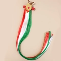 Christmas reindeer hair clip with red ribbon bow and tricolor red green white wig extension - Deer