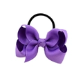 Bright purple grosgrain ribbon bow hair tie with elastic band for girls' ponytail - Purple