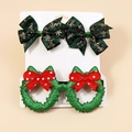 Set de fête de Noël avec lunettes vertes pailletées et barrettes à carreaux dorés - Lunettes de Couronne Vertes et Nœuds à Carreaux Verts (Style 4)
