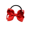 Handmade red ribbon bow hair tie with high-elastic black rubber band for girls - Red