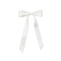 Elegant white satin long ribbon bow hair clip with smooth silk texture for women - Pure White