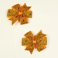 Halloween orange hair bows for kids featuring black spider web patterns in two-piece set - Spider Web Pattern (FJ056) / Orange (Style 3)