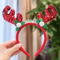 Serre-tête de renne de Noël avec paillettes rouges et détails décoratifs en peluche - Serre-Tête Bois de Renne à Paillettes Rouges (#9)