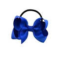 Bright blue grosgrain ribbon bow hair tie with a black high elastic rubber band - Sapphire Blue