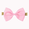 Detail view of pink grosgrain ribbon bow headband with soft elastic band for babies - Pink