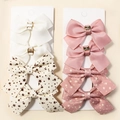 Fiocchi per capelli a righe rosa e beige con fibbia in metallo dorato set da 8 pezzi - Stile 6 (Rosa/Beige Stampa Stelle)