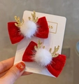 Barrettes bois de renne dorés pailletés et ruban velours rouge pour enfants sur carte - Style Bois de Renne Velours Boule (Style 8 Sans Carte)