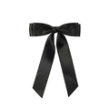 Elegant black satin hair clip with double bow and long ribbons for girls hair styling - Black