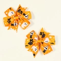 Set mit zwei Halloween Haarklammern in Orange mit Geister- und Kürbismuster - Orange (Stil 5)