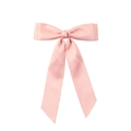 Pink satin bow hair clip with long ribbons and elegant silk texture for girls - Pink