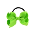 Vibrant green ribbed ribbon bow hair tie with high-elastic black rubber band for girls - Grass Green