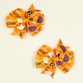 Halloween Kinder Haarschleifen Set in Orange mit niedlichem Spuk und Boo Textdesign - Orange (Stil 6)