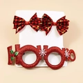 Weihnachts-Haarspangen und rotes HO HO HO Glitzer Brillengestell Zubehör-Set - Rote HO HO HO Brille und Rot Schwarze Karierte Schleife Set (Stil 9)