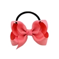 Pink ribbed ribbon bow hair tie with durable black elastic band for girls - Watermelon red