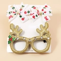 Weihnachtsset mit Rentiergeweih-Brille in Goldglitzer und festlicher Haarschleife - Goldene Strass Rentier Brille und Weiße Bedruckte Schleife Set (Stil 10)