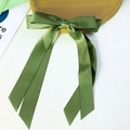 Elegant dark green satin bow hair clip with long ribbons for a vintage aesthetic style - Fruit Green