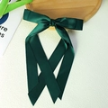 Elegant dark green satin bow hair clip with long ribbons for a vintage girls style - Dark Green